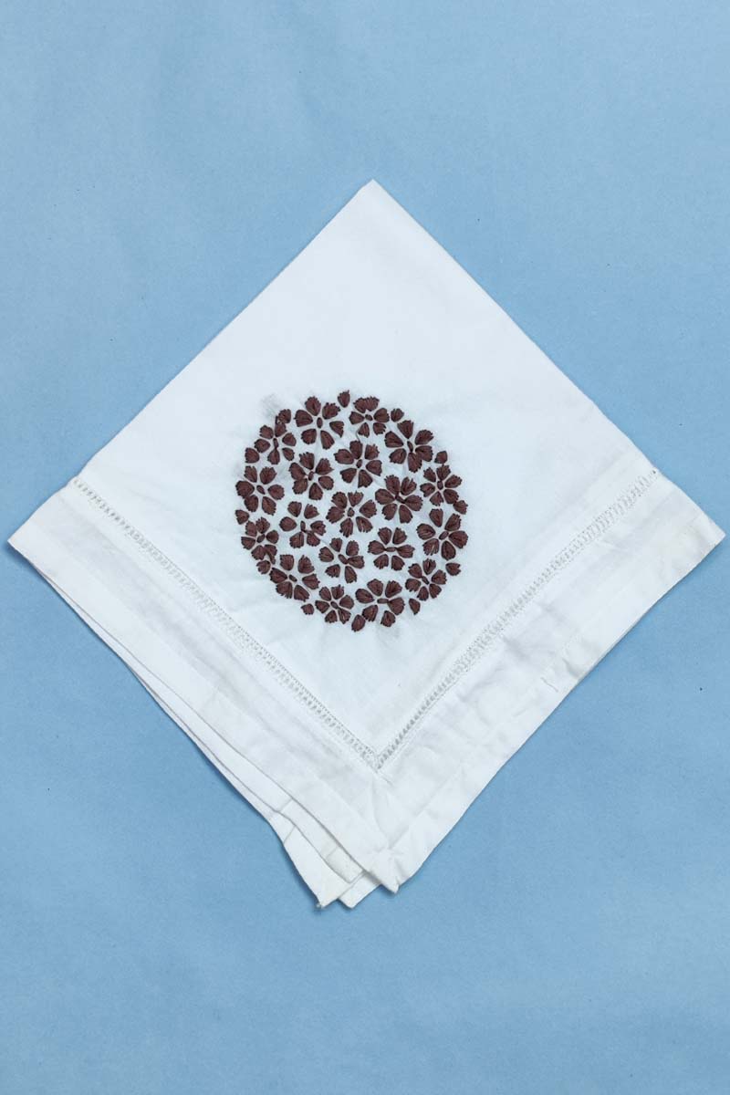 Hand Embroidered White Cotton Lucknowi Chikan Tea Napkin (Set of 5pcs)